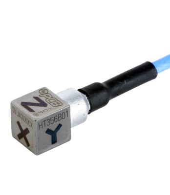 Accéléromètre triaxial miniature (1 g.) ICP® 5 mV/g +180 °C, câble rallonge non fourni • Sensibil...